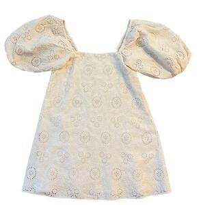 Jens Pirate Booty Cream Eyelet Cotton Puff Sleeve Mini Dress Square Neck Boho